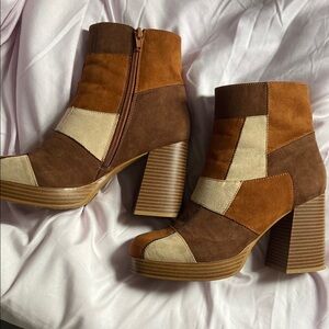 Mossimo Supply Co Brown and Tan Heeled Boots with Chunky Heel